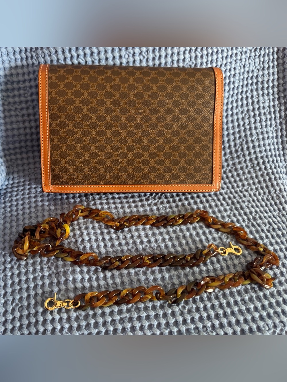 Celine Brown Monogram Canvas Crossbody with Cognac Trim and Gold Lock - Picture 2 of 4